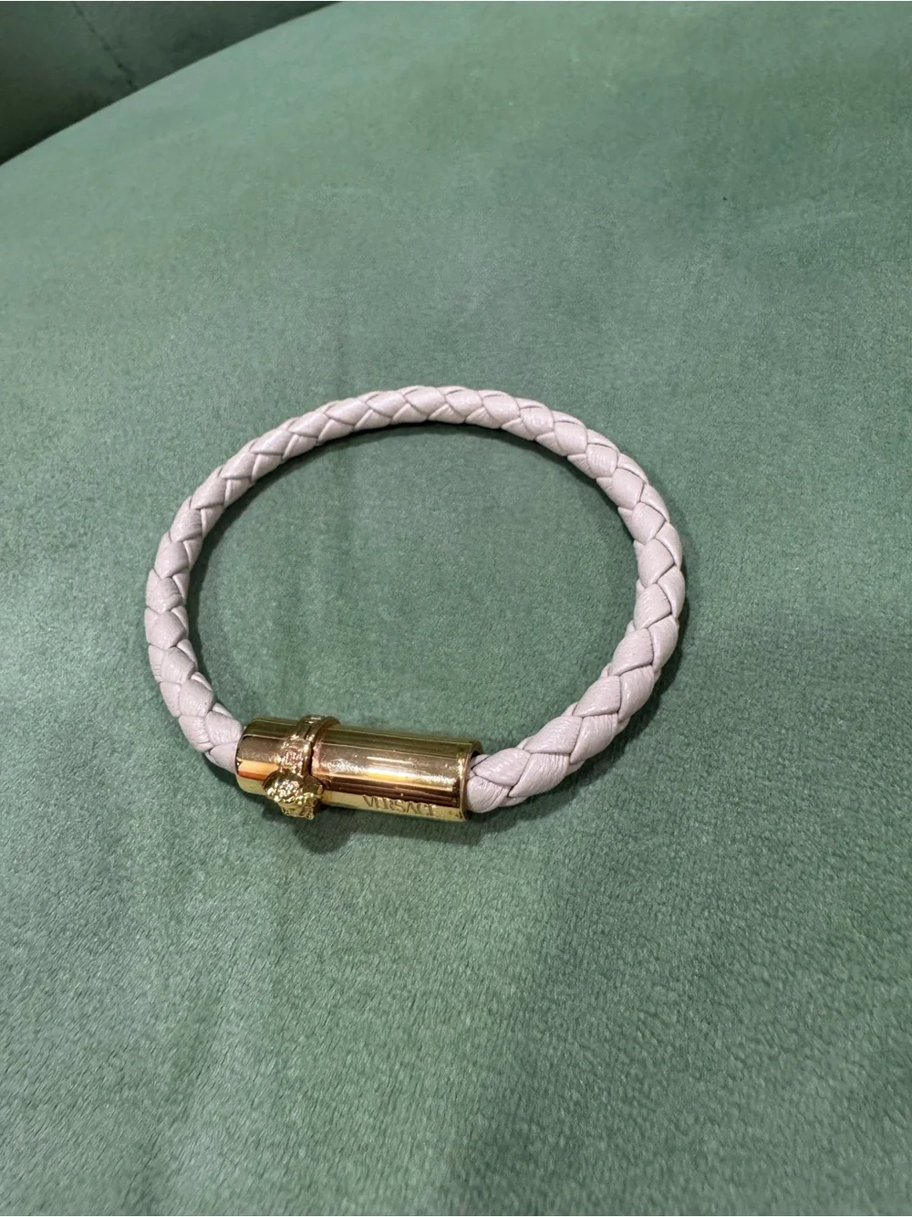 Versace Beige Medusa Braided Leather Gold Bracelet